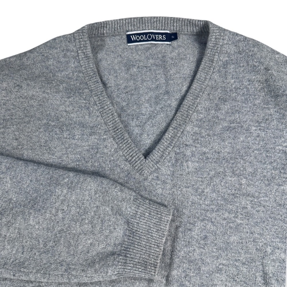 WOOLOVERS Mens V Neck‎ Sweater XL Grey Pure New Wool Classic Knit